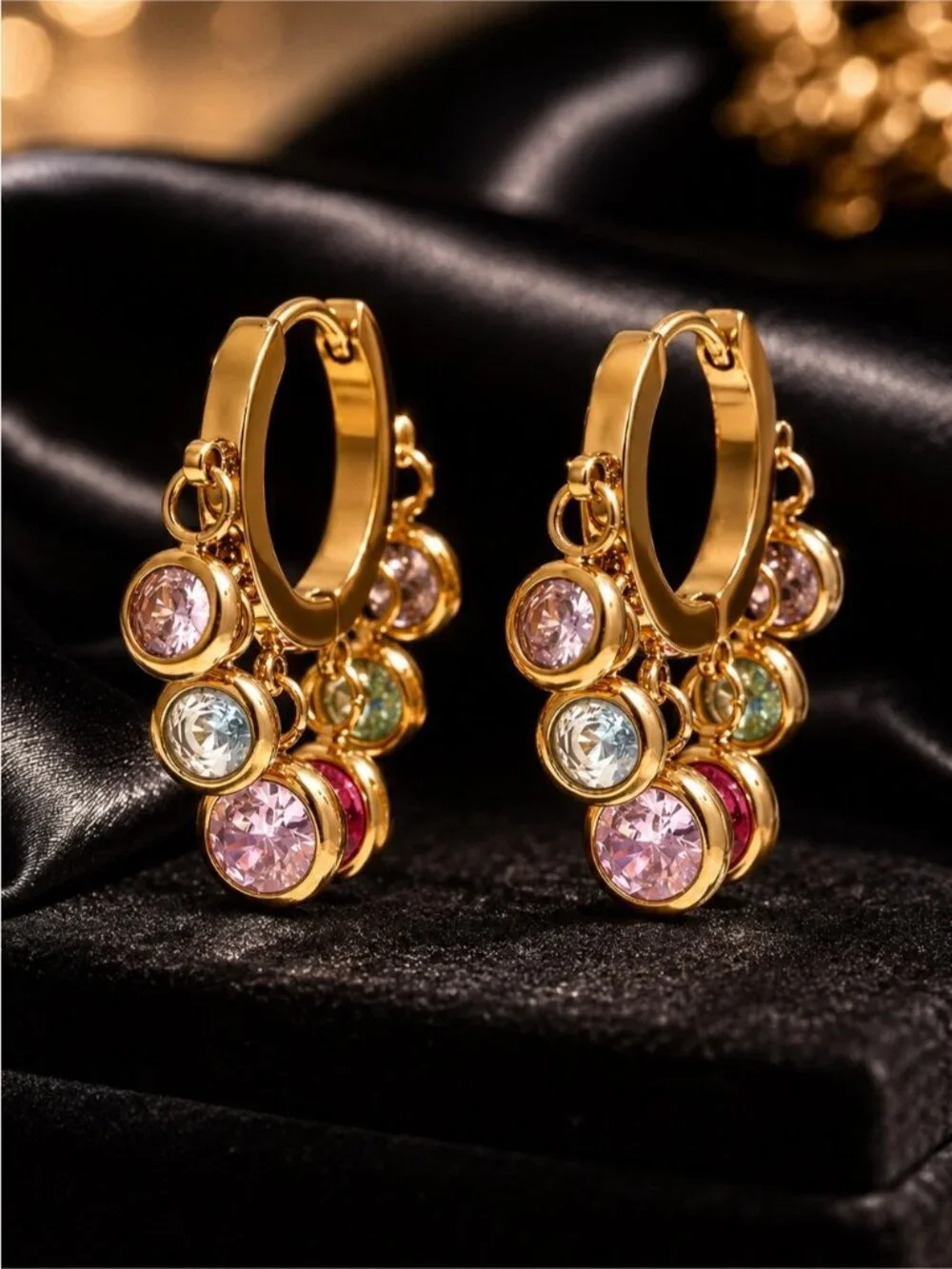 Gold plated Hoop Earrings with Pink, Purple, Blue & Red Stones